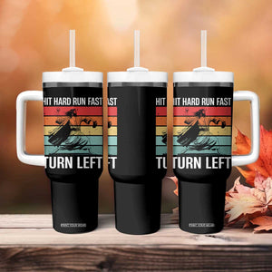 Hit Hard Run Fast Turn Left Tumbler With Handle Funny Jesus Baseball Player TS14 Print Your Wear