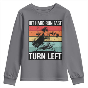 Hit Hard Run Fast Turn Left Youth Sweatshirt Funny Jesus Baseball Player TS14 Charcoal Print Your Wear