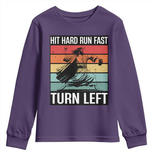 Hit Hard Run Fast Turn Left Youth Sweatshirt Funny Jesus Baseball Player TS14 Purple Print Your Wear
