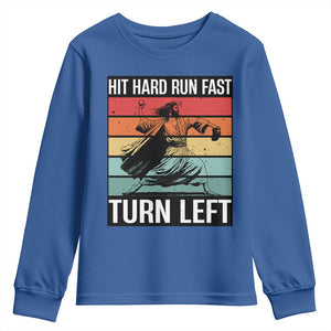 Hit Hard Run Fast Turn Left Youth Sweatshirt Funny Jesus Baseball Player TS14 Royal Blue Print Your Wear