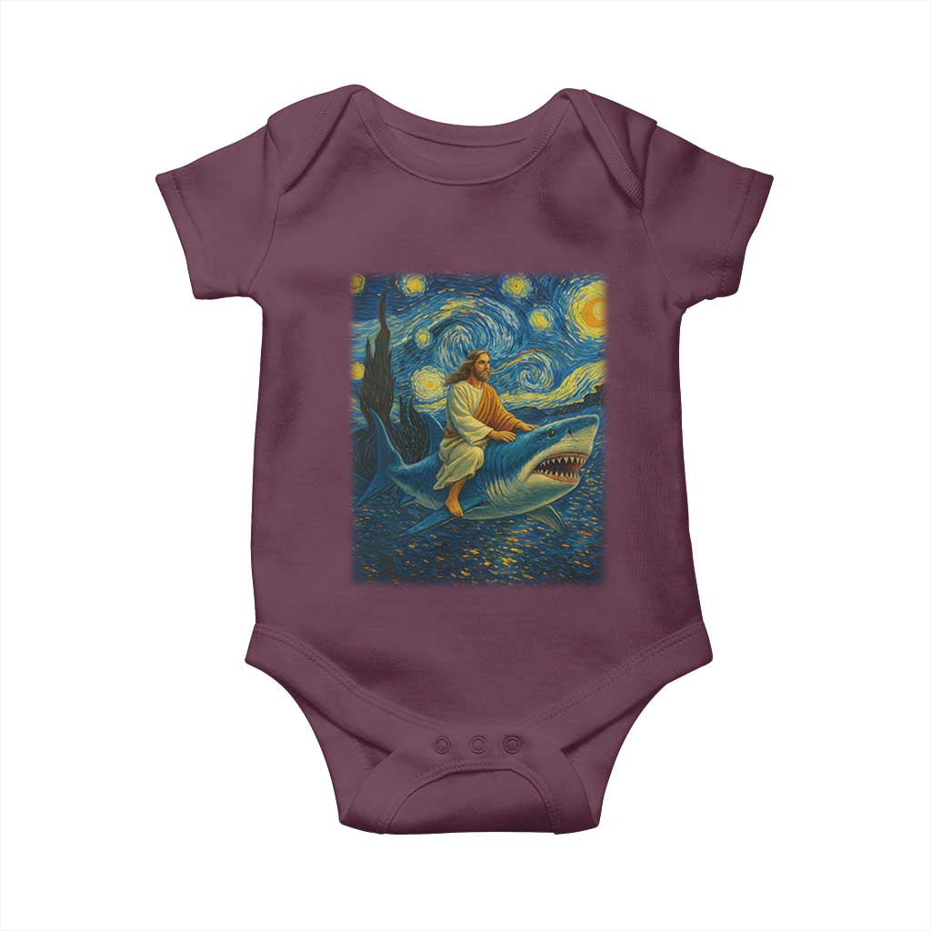 Jesus Shark Stary Night Baby Onesie Artist Van Gogh Christian TS14 Maroon Print Your Wear