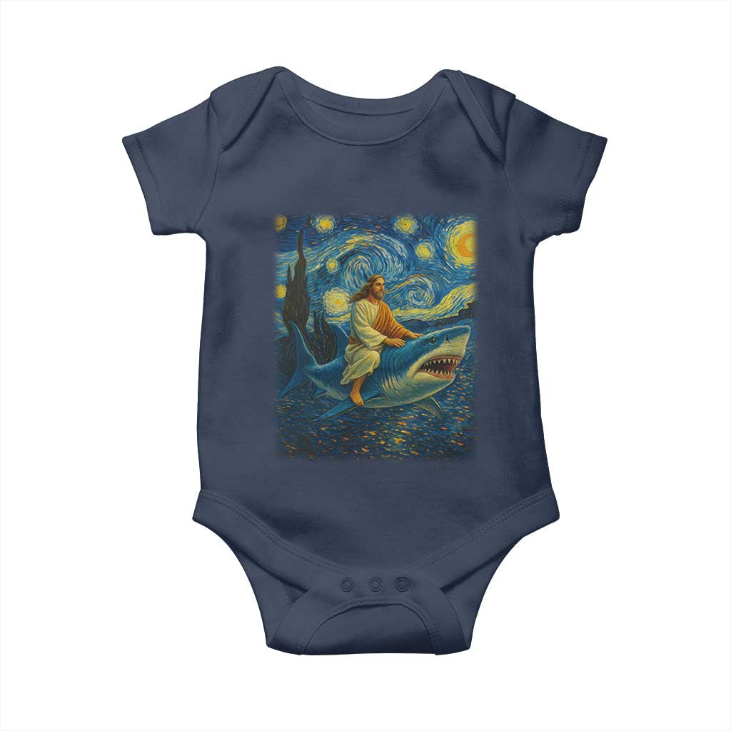 Jesus Shark Stary Night Baby Onesie Artist Van Gogh Christian TS14 Navy Print Your Wear