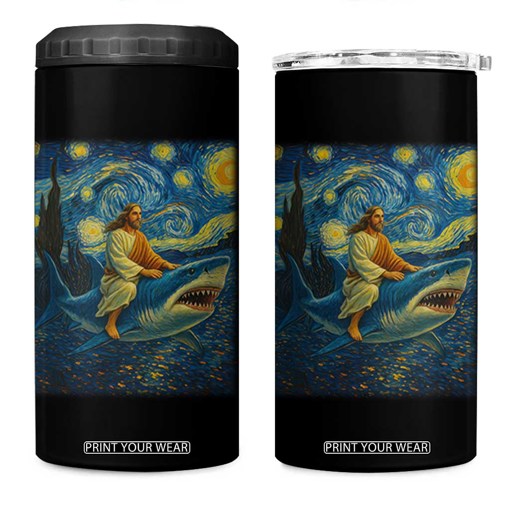 Jesus Shark Stary Night 4 in 1 Can Cooler Tumbler Artist Van Gogh Christian TS14 One Size: 16 oz White Print Your Wear