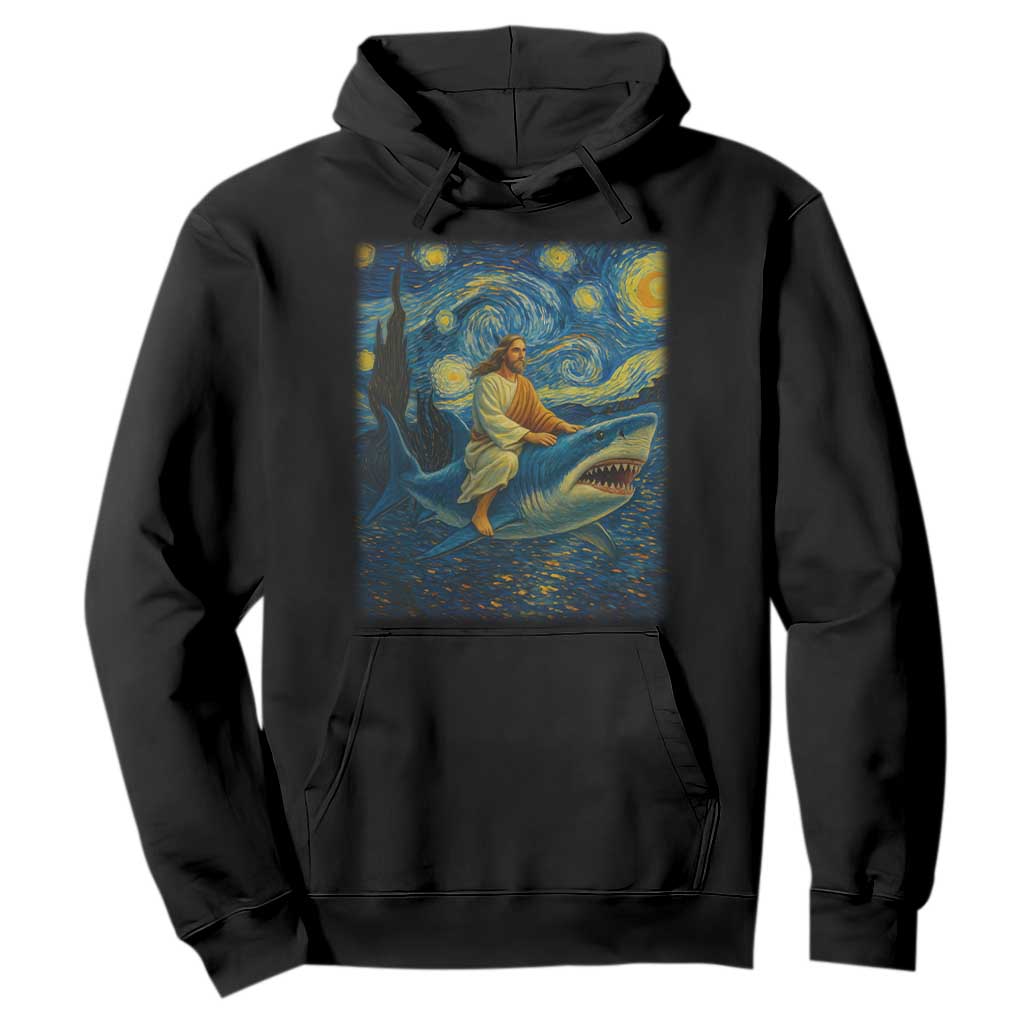 Jesus Shark Stary Night Hoodie Artist Van Gogh Christian TS14 Black Print Your Wear