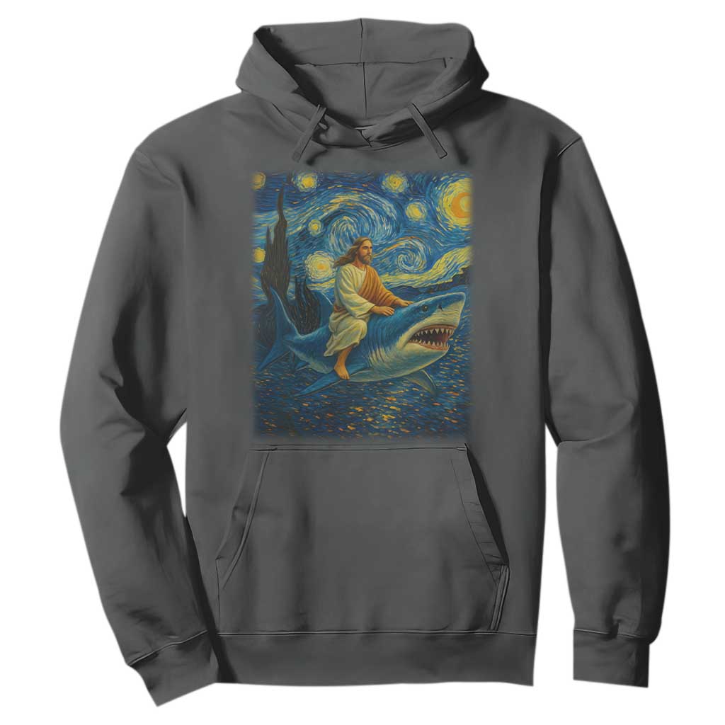 Jesus Shark Stary Night Hoodie Artist Van Gogh Christian TS14 Dark Heather Print Your Wear