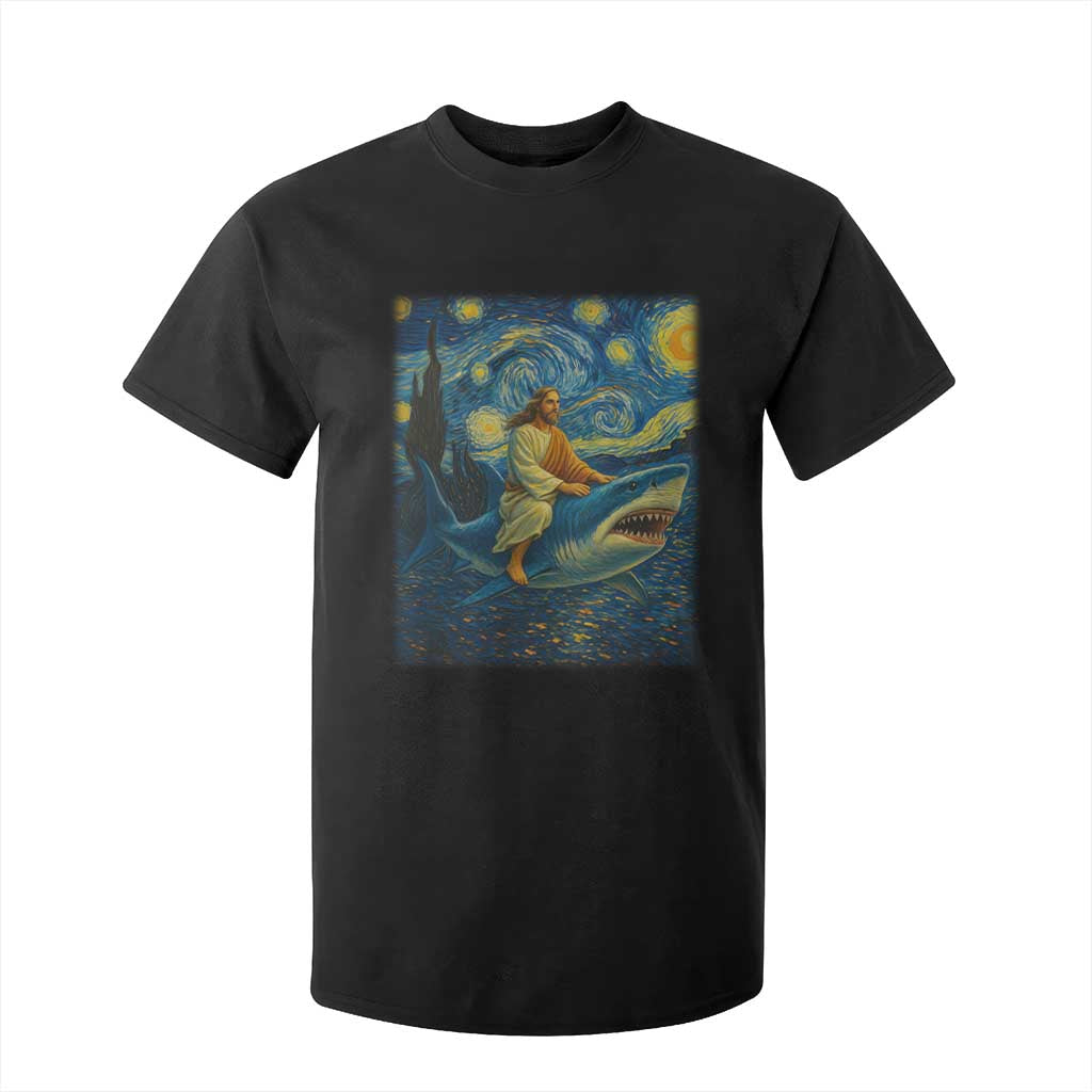 Jesus Shark Stary Night T Shirt For Kid Artist Van Gogh Christian TS14 Black Print Your Wear