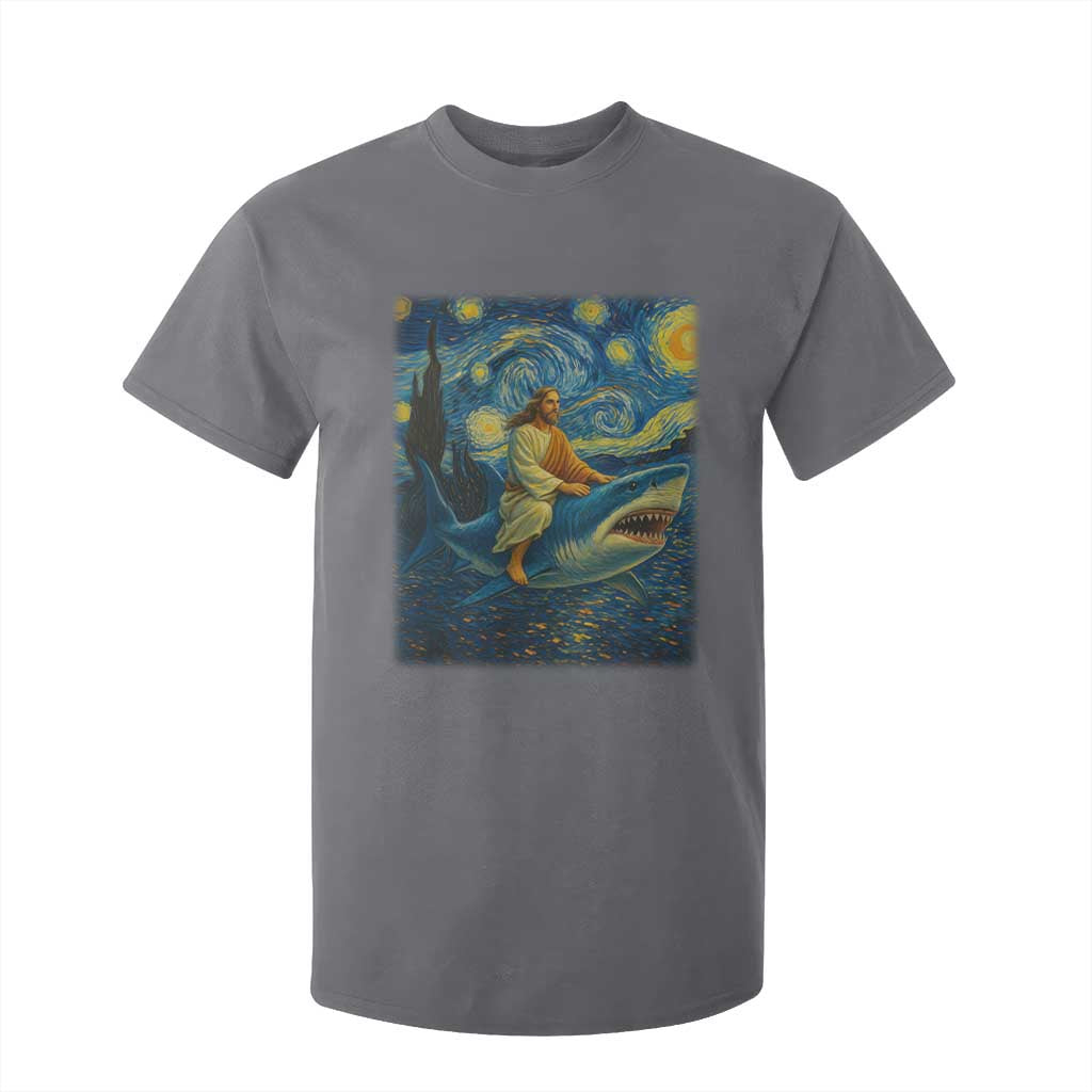 Jesus Shark Stary Night T Shirt For Kid Artist Van Gogh Christian TS14 Charcoal Print Your Wear