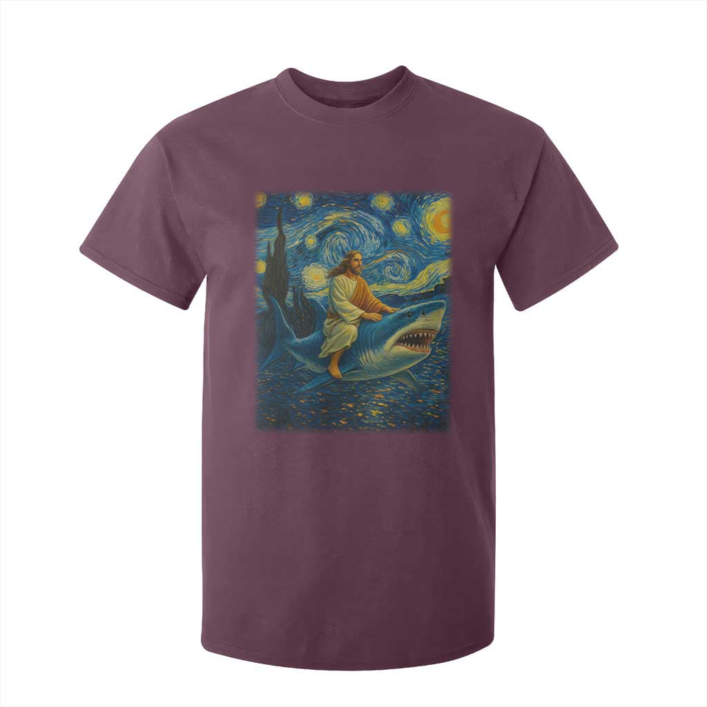 Jesus Shark Stary Night T Shirt For Kid Artist Van Gogh Christian TS14 Maroon Print Your Wear