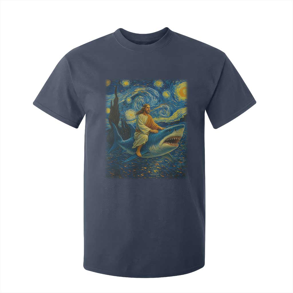 Jesus Shark Stary Night T Shirt For Kid Artist Van Gogh Christian TS14 Navy Print Your Wear