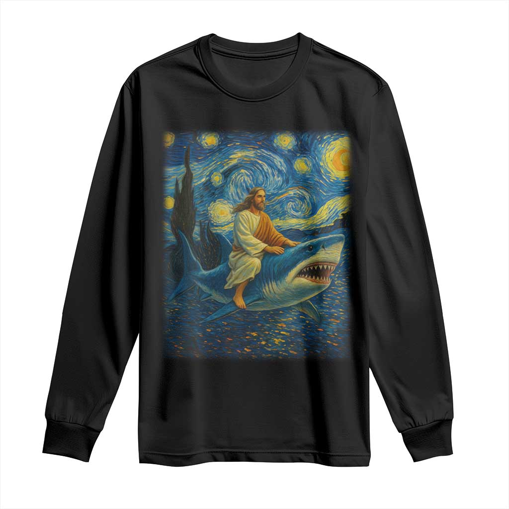 Jesus Shark Stary Night Long Sleeve Shirt Artist Van Gogh Christian TS14 Black Print Your Wear