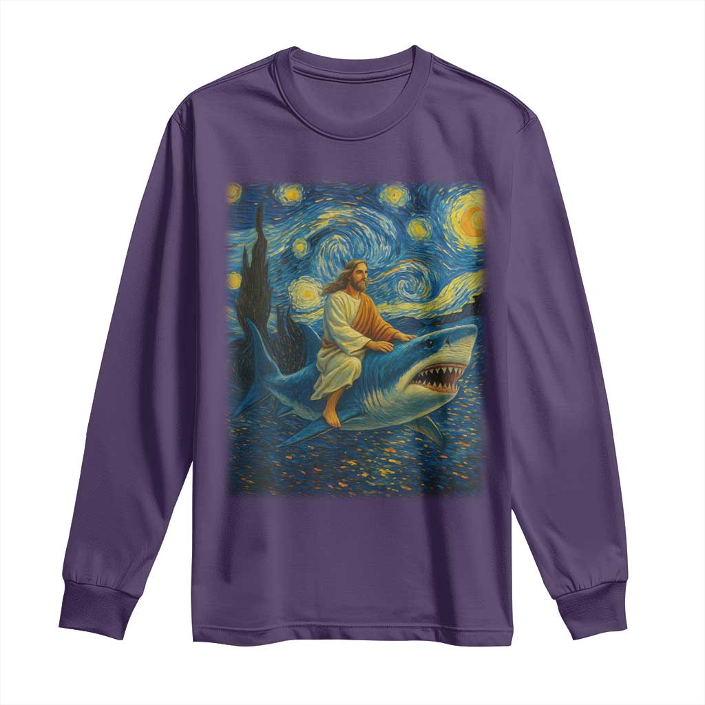 Jesus Shark Stary Night Long Sleeve Shirt Artist Van Gogh Christian TS14 Purple Print Your Wear