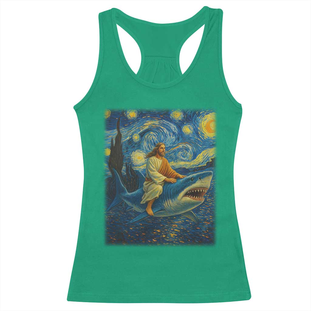Jesus Shark Stary Night Racerback Tank Top Artist Van Gogh Christian TS14 Irish Green Print Your Wear