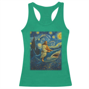 Jesus Shark Stary Night Racerback Tank Top Artist Van Gogh Christian TS14 Irish Green Print Your Wear