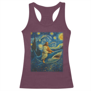 Jesus Shark Stary Night Racerback Tank Top Artist Van Gogh Christian TS14 Maroon Print Your Wear