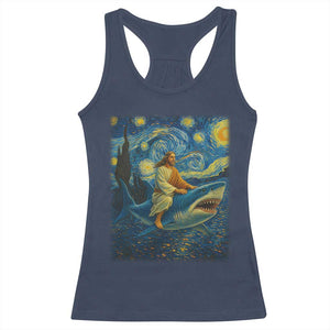 Jesus Shark Stary Night Racerback Tank Top Artist Van Gogh Christian TS14 Navy Print Your Wear