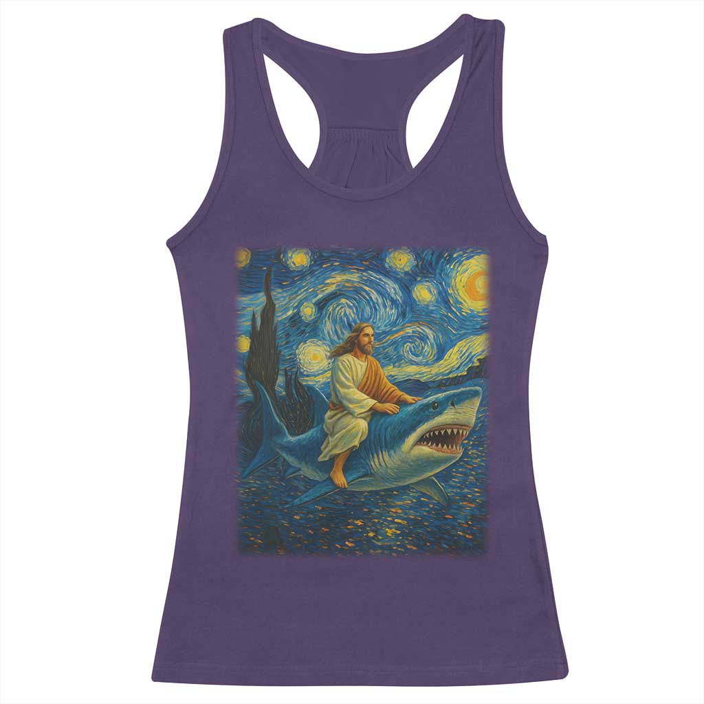 Jesus Shark Stary Night Racerback Tank Top Artist Van Gogh Christian TS14 Purple Print Your Wear