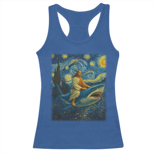 Jesus Shark Stary Night Racerback Tank Top Artist Van Gogh Christian TS14 Royal Blue Print Your Wear