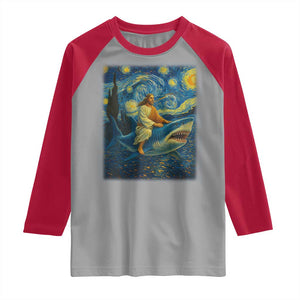 Jesus Shark Stary Night Raglan Shirt Artist Van Gogh Christian TS14 Sport Gray Red Print Your Wear