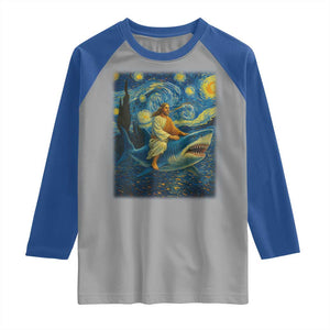 Jesus Shark Stary Night Raglan Shirt Artist Van Gogh Christian TS14 Sport Gray Royal Print Your Wear