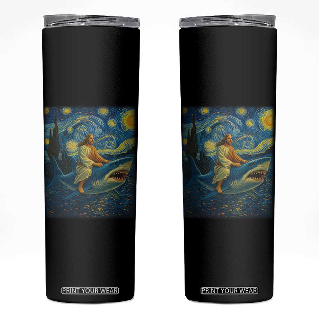 Jesus Shark Stary Night Skinny Tumbler Artist Van Gogh Christian TS14 White Print Your Wear