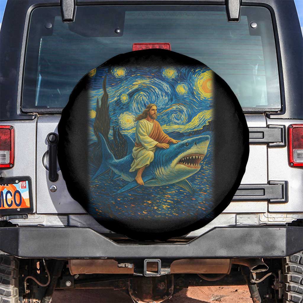 Jesus Shark Stary Night Spare Tire Cover Artist Van Gogh Christian TS14 No hole Black Print Your Wear