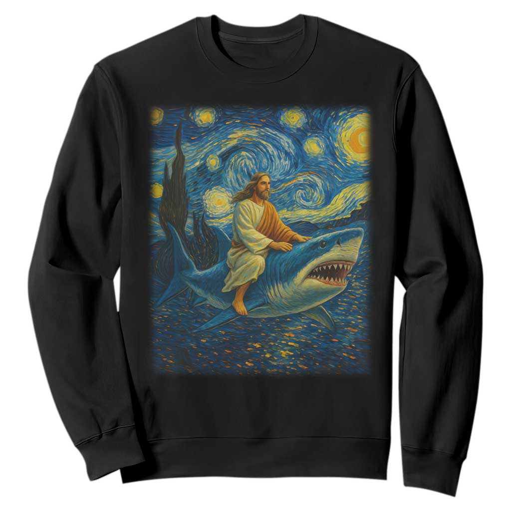 Jesus Shark Stary Night Sweatshirt Artist Van Gogh Christian TS14 Black Print Your Wear