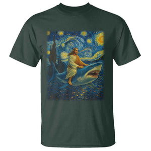 Jesus Shark Stary Night T Shirt Artist Van Gogh Christian TS14 Dark Forest Green Print Your Wear