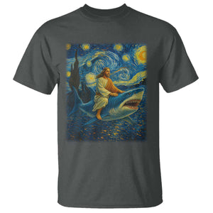 Jesus Shark Stary Night T Shirt Artist Van Gogh Christian TS14 Dark Heather Print Your Wear