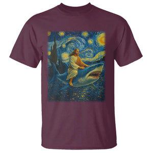 Jesus Shark Stary Night T Shirt Artist Van Gogh Christian TS14 Maroon Print Your Wear