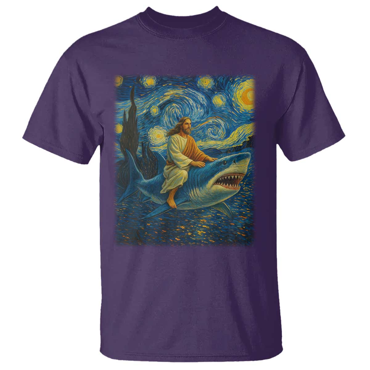 Jesus Shark Stary Night T Shirt Artist Van Gogh Christian TS14 Purple Print Your Wear