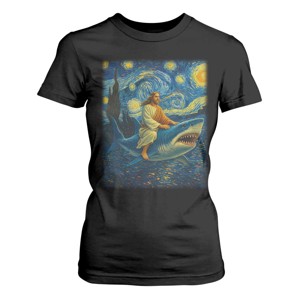Jesus Shark Stary Night T Shirt For Women Artist Van Gogh Christian TS14 Black Print Your Wear