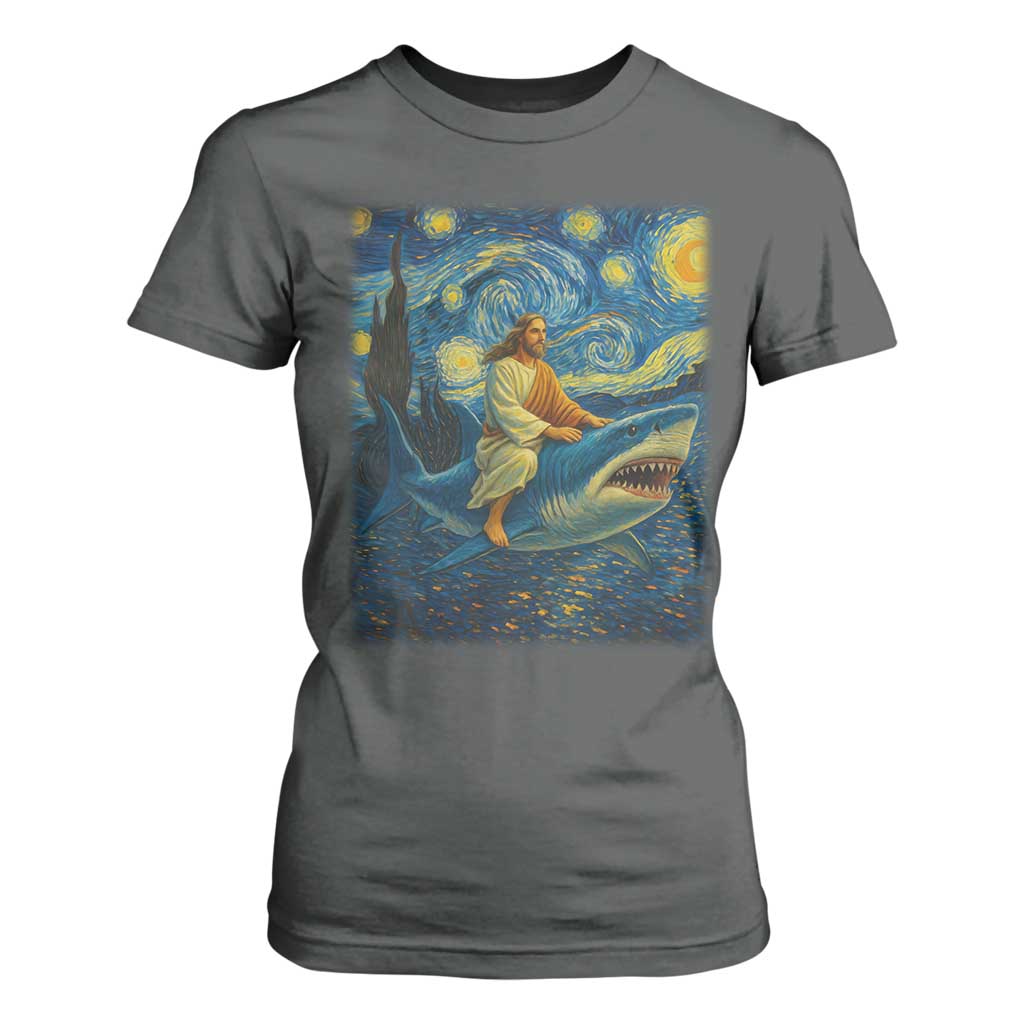 Jesus Shark Stary Night T Shirt For Women Artist Van Gogh Christian TS14 Dark Heather Print Your Wear
