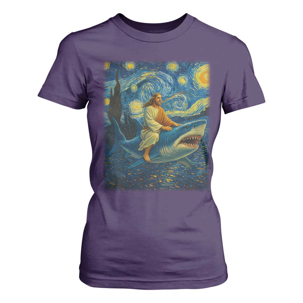 Jesus Shark Stary Night T Shirt For Women Artist Van Gogh Christian TS14 Purple Print Your Wear