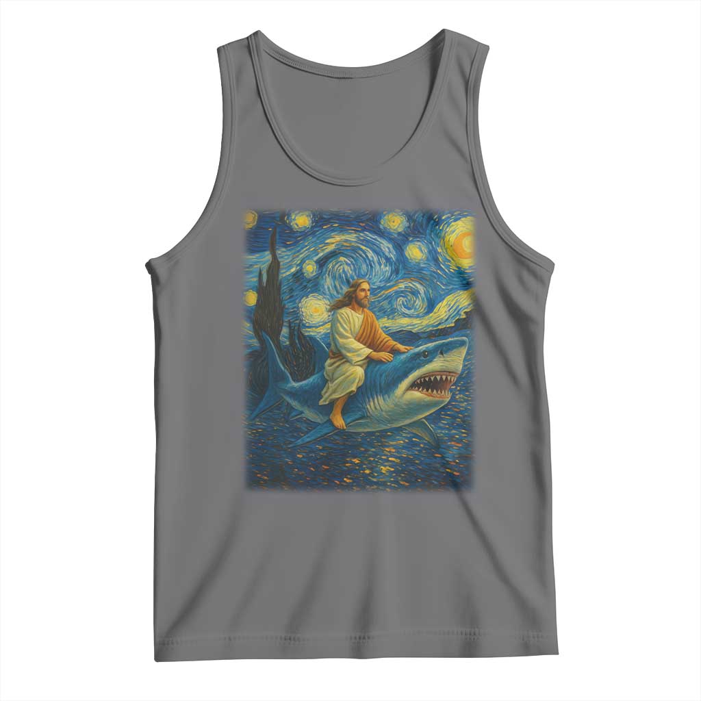 Jesus Shark Stary Night Tank Top Artist Van Gogh Christian TS14 Black Heather Print Your Wear