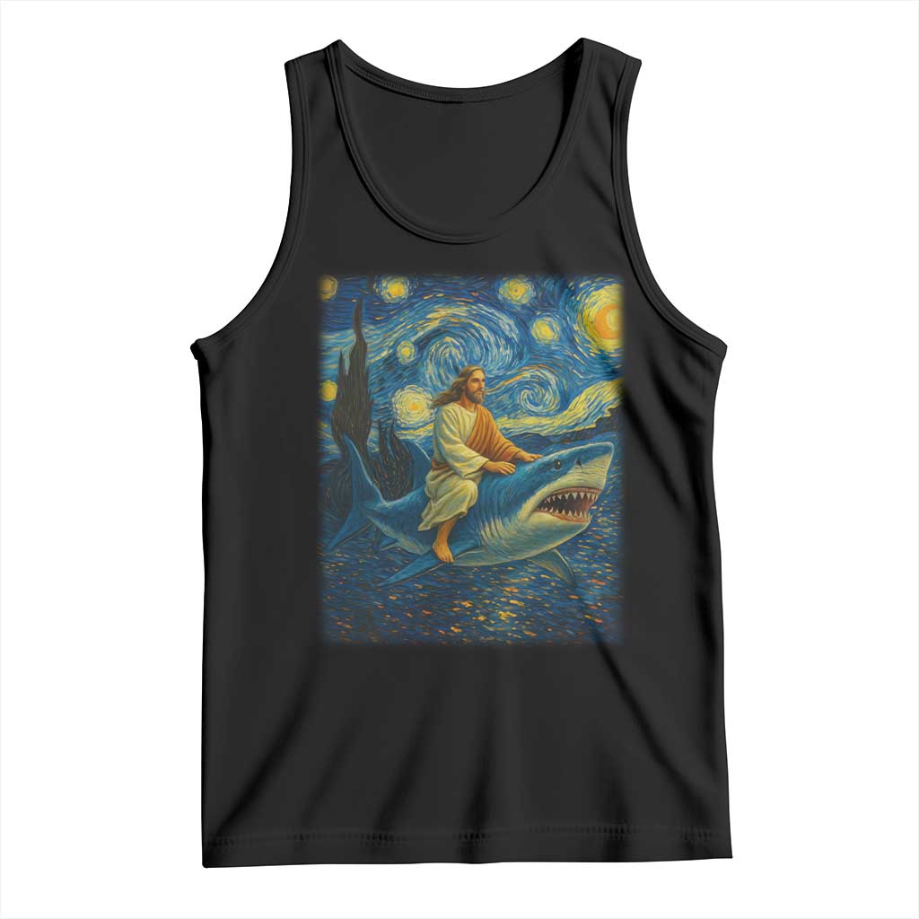 Jesus Shark Stary Night Tank Top Artist Van Gogh Christian TS14 Black Print Your Wear