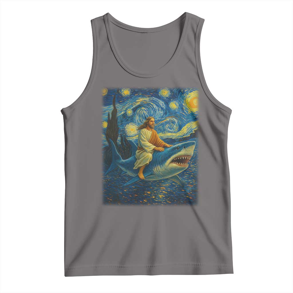 Jesus Shark Stary Night Tank Top Artist Van Gogh Christian TS14 Deep Heather Print Your Wear
