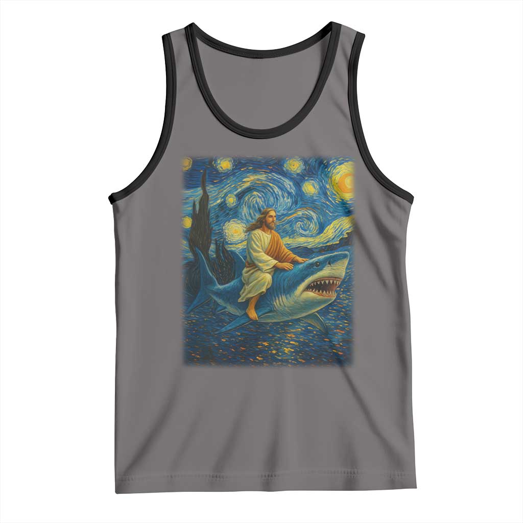 Jesus Shark Stary Night Tank Top Artist Van Gogh Christian TS14 Deep Heather Black Print Your Wear