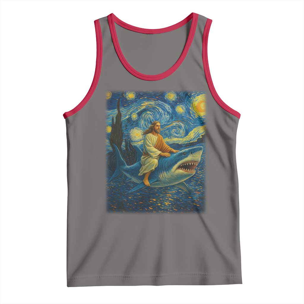 Jesus Shark Stary Night Tank Top Artist Van Gogh Christian TS14 Deep Heather Red Print Your Wear