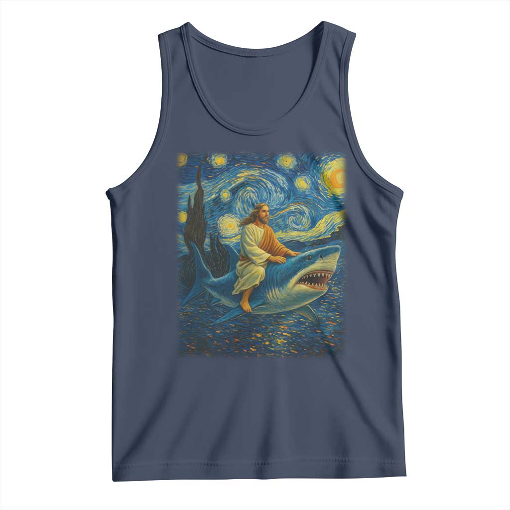 Jesus Shark Stary Night Tank Top Artist Van Gogh Christian TS14 Navy Print Your Wear