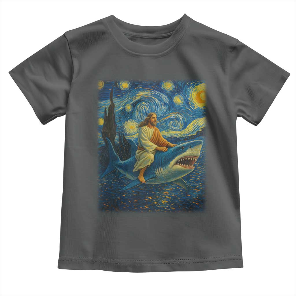 Jesus Shark Stary Night Toddler T Shirt Artist Van Gogh Christian TS14 Dark Heather Print Your Wear
