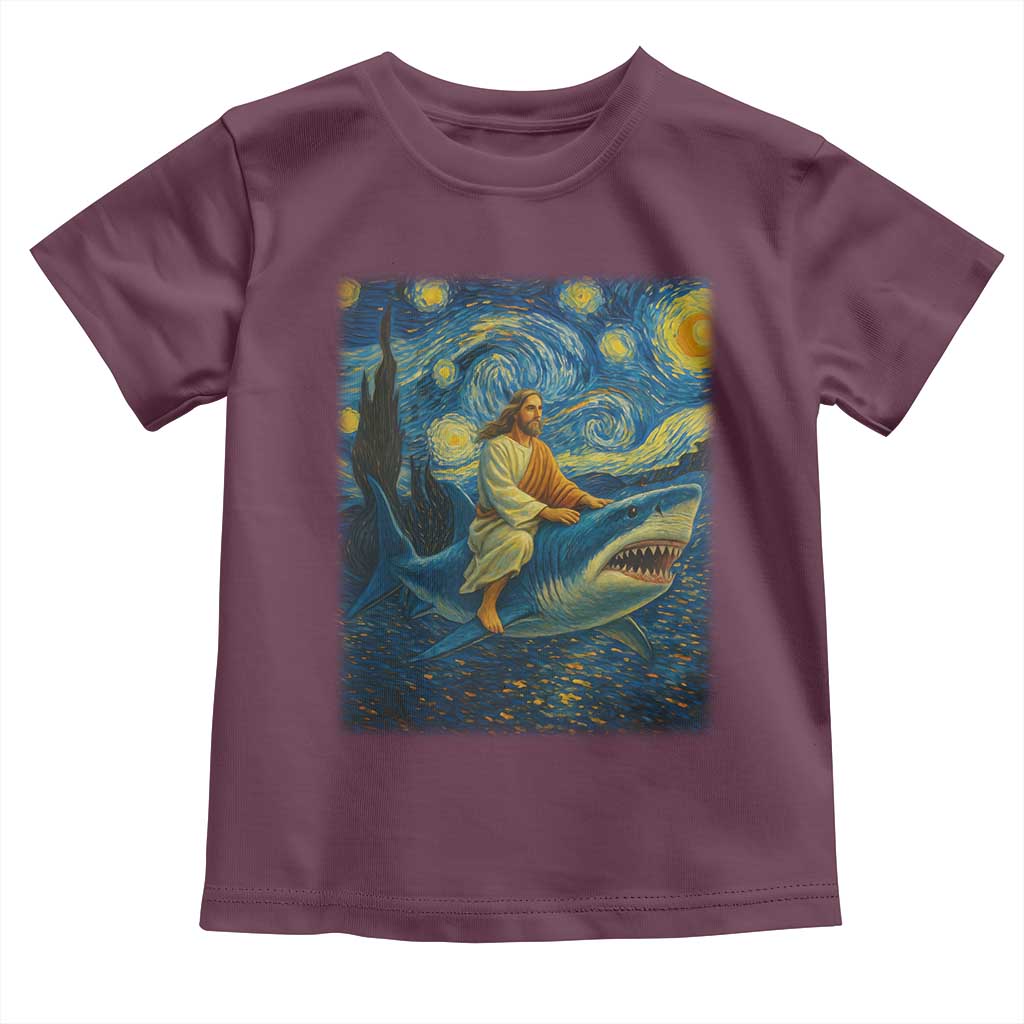 Jesus Shark Stary Night Toddler T Shirt Artist Van Gogh Christian TS14 Maroon Print Your Wear