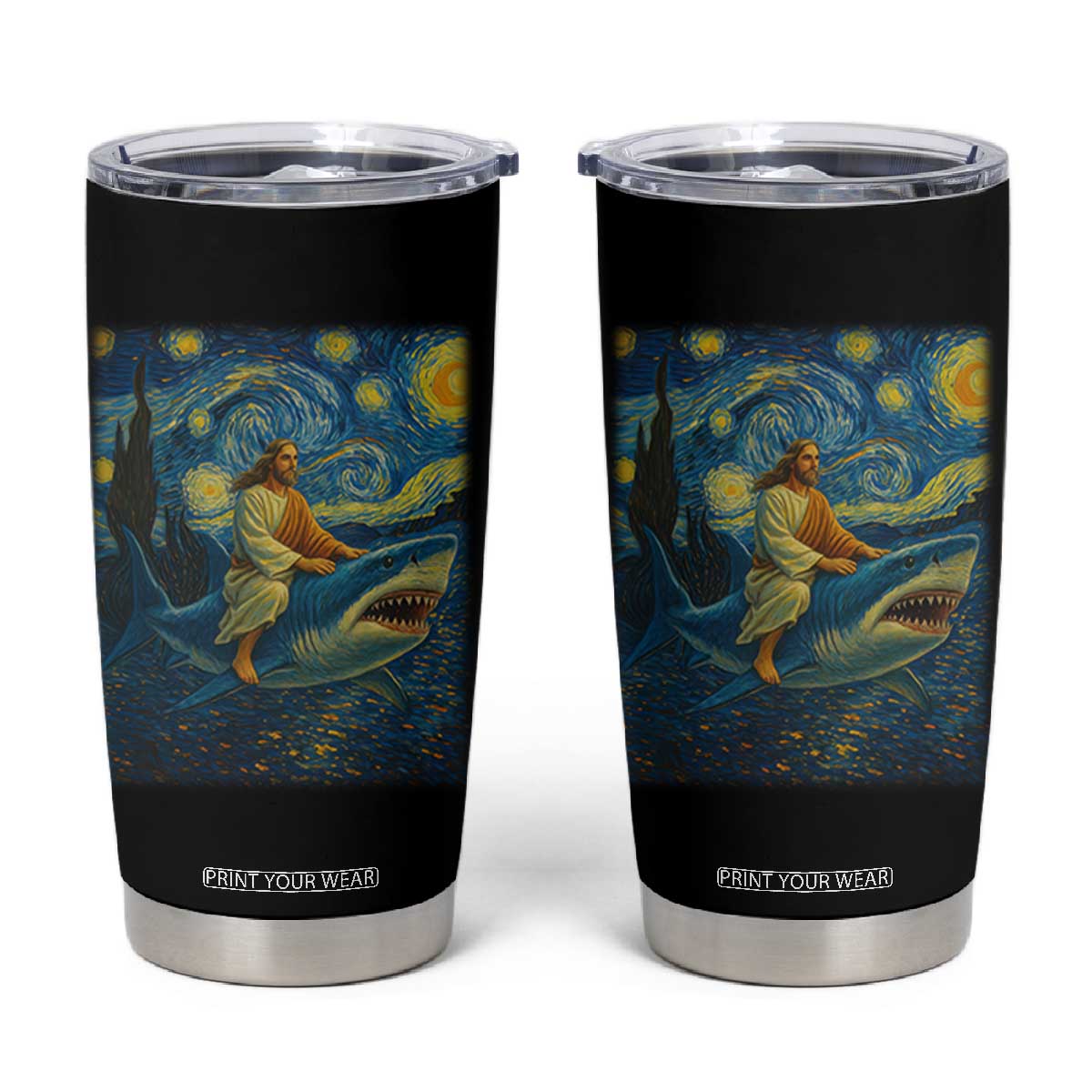 Jesus Shark Stary Night Tumbler Cup Artist Van Gogh Christian TS14 White Print Your Wear