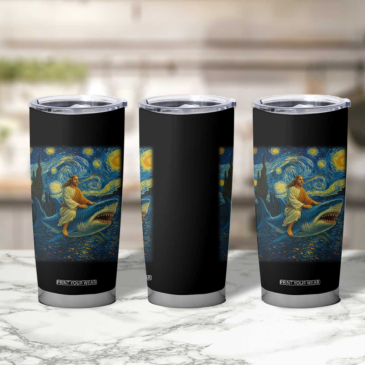 Jesus Shark Stary Night Tumbler Cup Artist Van Gogh Christian TS14 Print Your Wear