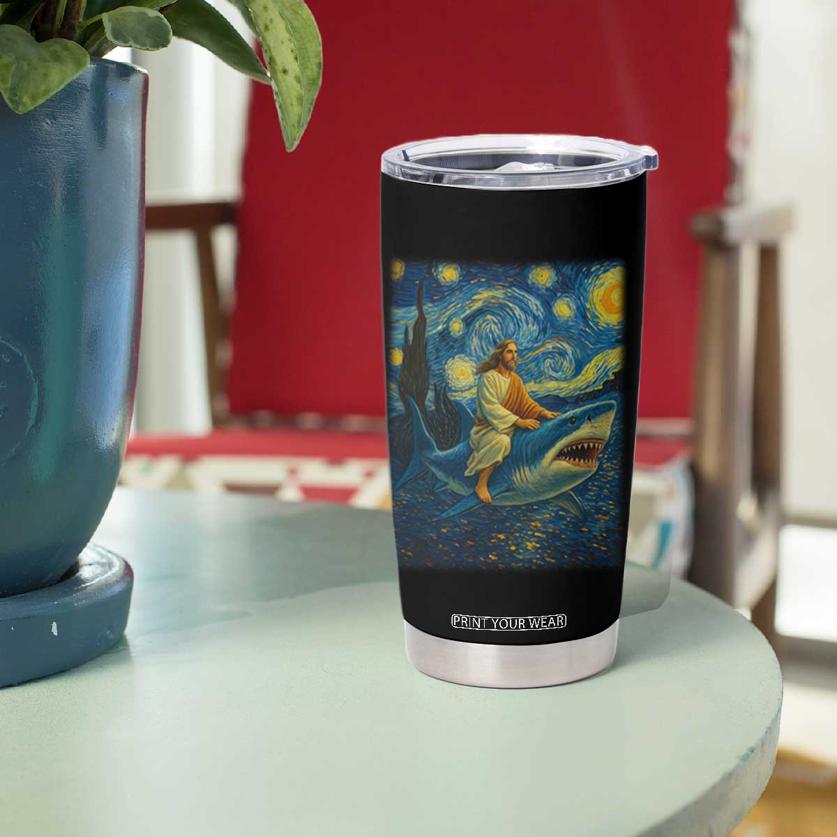 Jesus Shark Stary Night Tumbler Cup Artist Van Gogh Christian TS14 Print Your Wear
