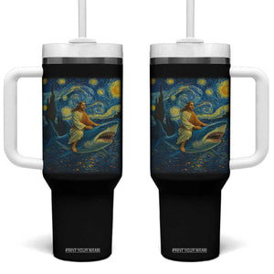 Jesus Shark Stary Night Tumbler With Handle Artist Van Gogh Christian TS14 One Size: 40 oz White Print Your Wear