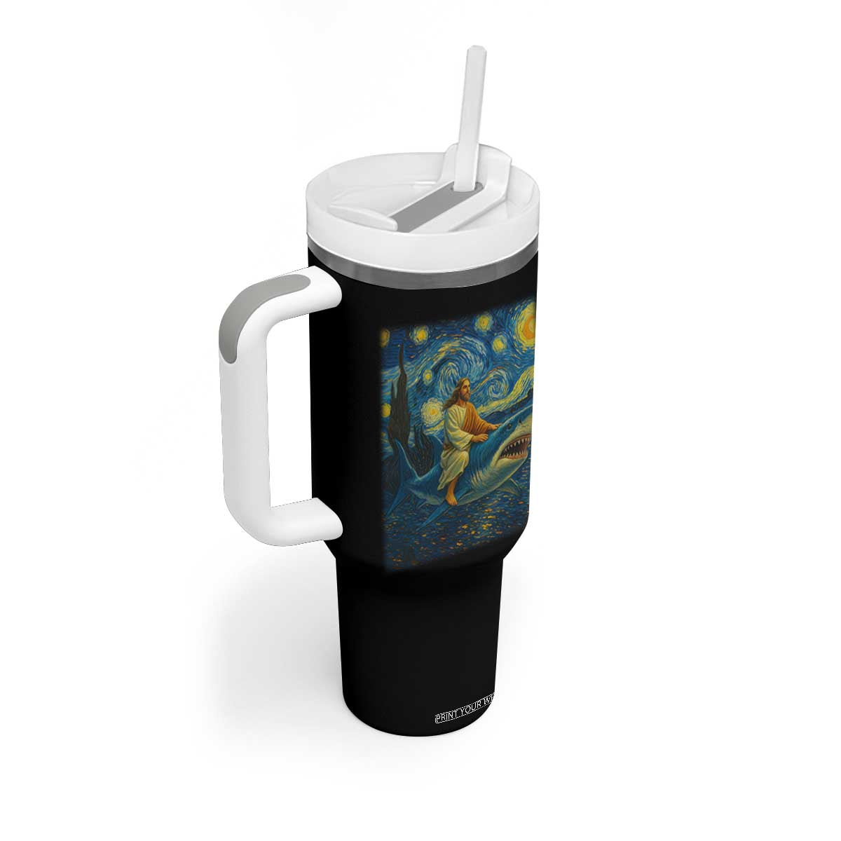 Jesus Shark Stary Night Tumbler With Handle Artist Van Gogh Christian TS14 Print Your Wear