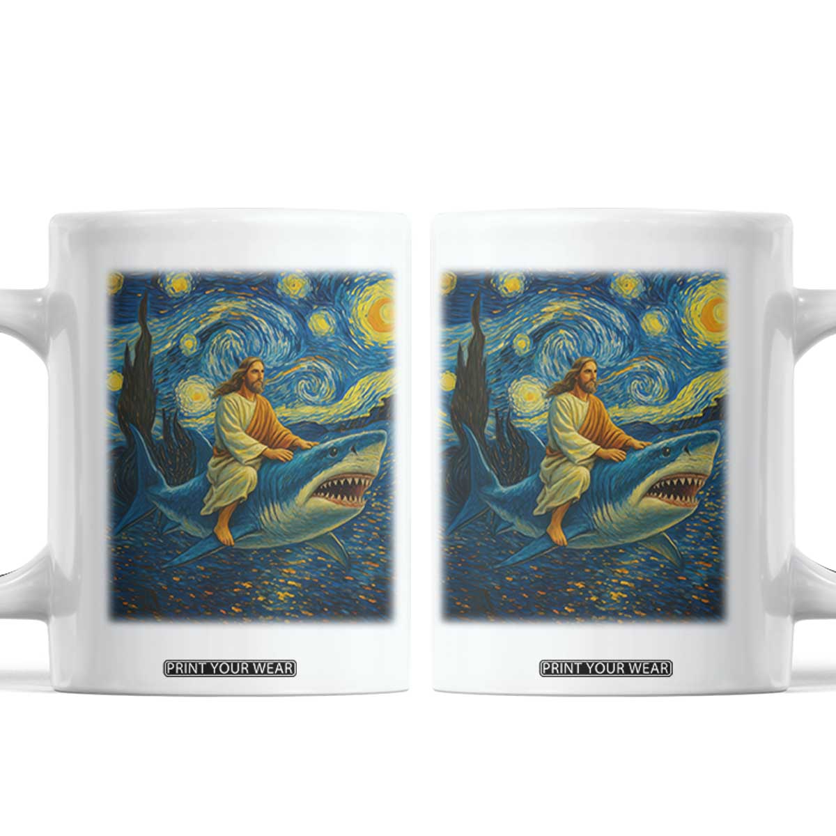Jesus Shark Stary Night Coffee Mug Artist Van Gogh Christian TS14 White Print Your Wear