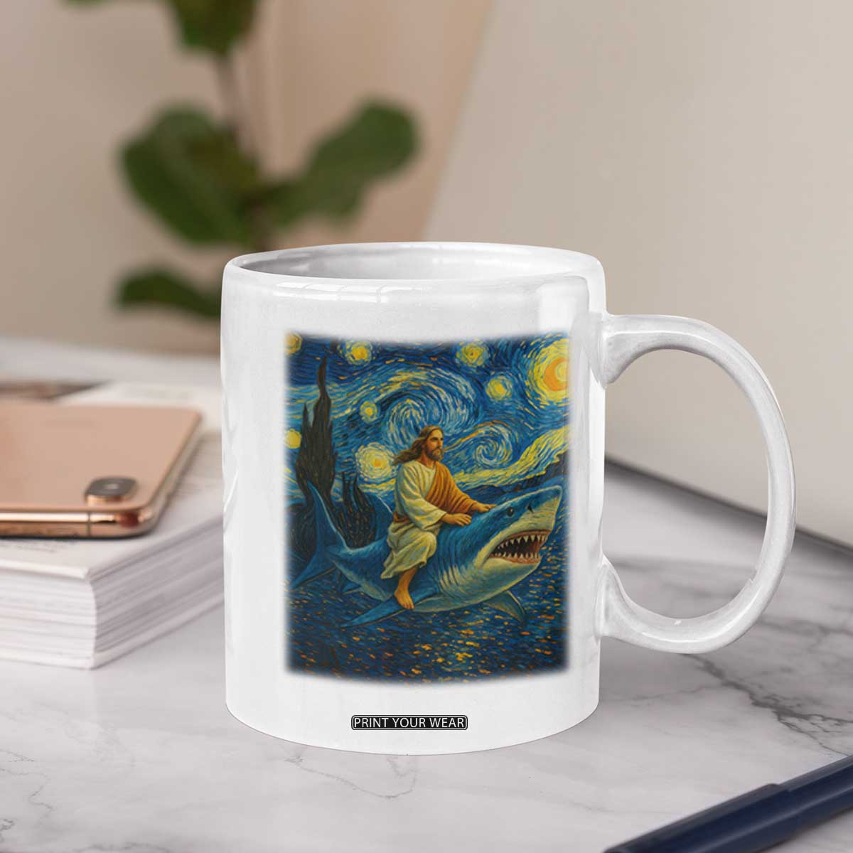 Jesus Shark Stary Night Coffee Mug Artist Van Gogh Christian TS14 Print Your Wear