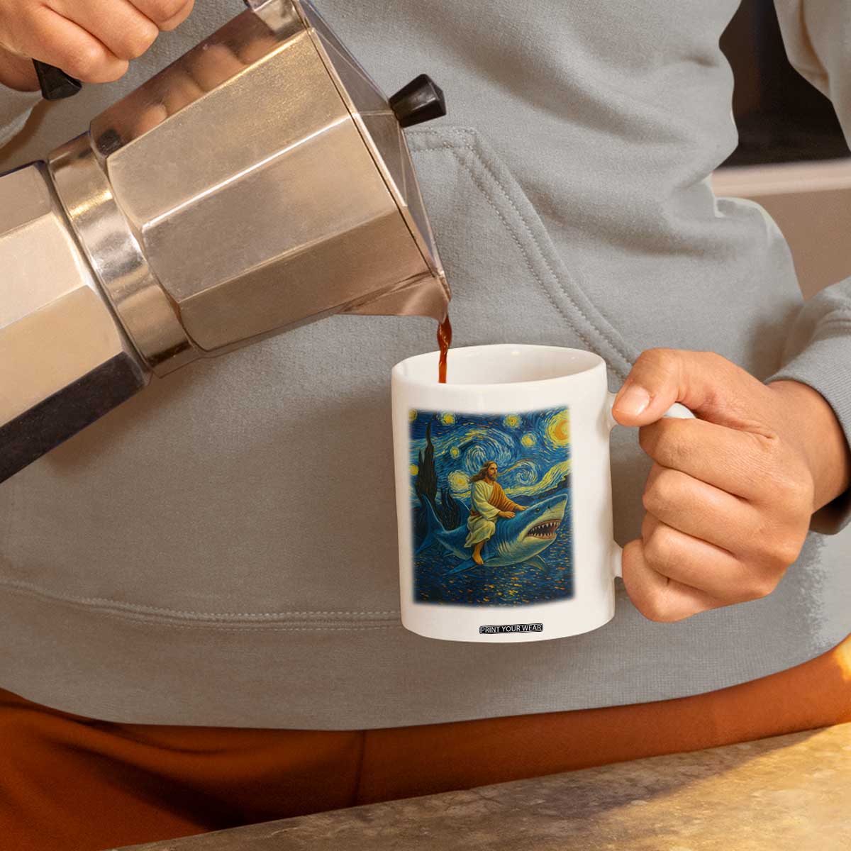 Jesus Shark Stary Night Coffee Mug Artist Van Gogh Christian TS14 Print Your Wear