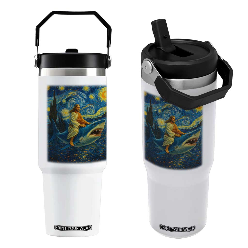 Jesus Shark Stary Night Flip Straw Tumbler Artist Van Gogh Christian TS14 One Size: 30 oz White Print Your Wear